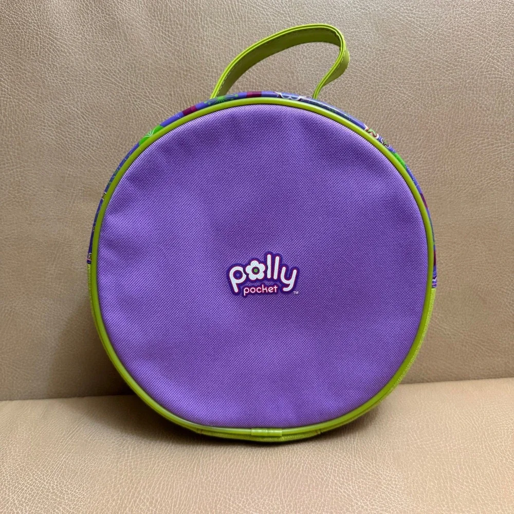 Vintage Polly Pocket Carrying Case Purple Lime Green Round Storage Bag 2000s